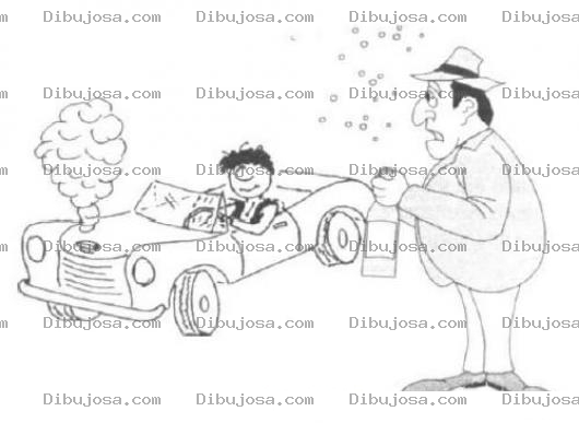 Dibujo para colorear Dibujo De Carro Fundido Y Sobre Calentado Frente A Un Borracho Para Pintar Y Colorear