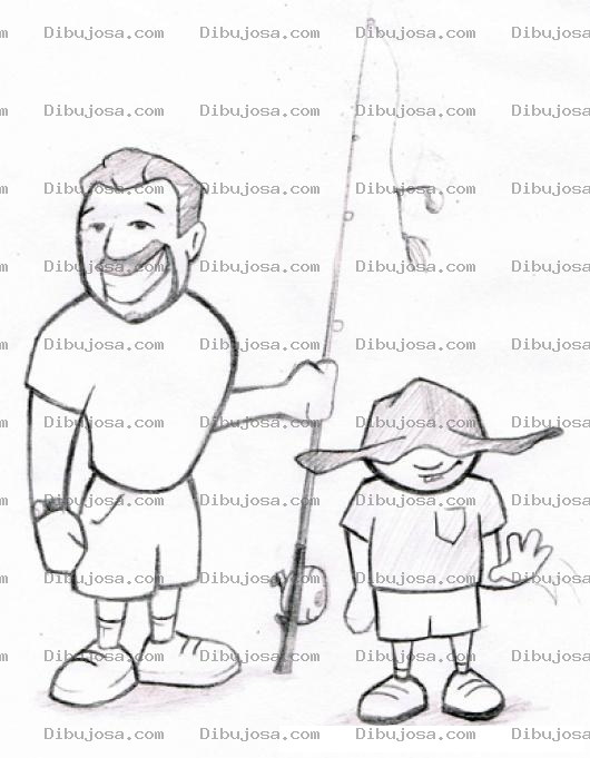 Dibujo para colorear Dibujo De Papa E Hijo Listos Para Pescar Con Una Cana De Pesca Para Pintar Y Colorear