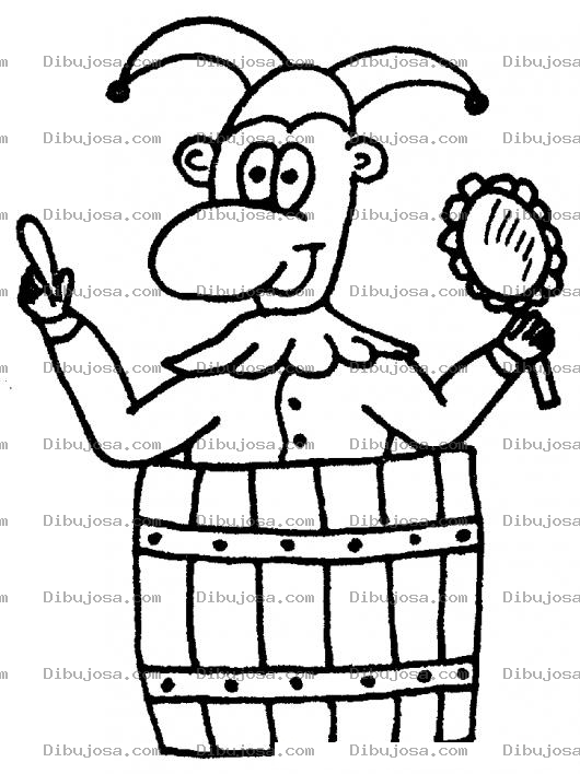 Dibujo para colorear Dibujo De Bufon Metido En Un Barril Con Un Espejo En La Mano Izquierda Para Pintar Y Colorear