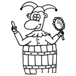 Dibujo para colorear Dibujo De Bufon Metido En Un Barril Con Un Espejo En La Mano Izquierda Para Pintar Y Colorear