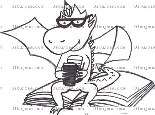 Dibujo para colorear Dibujo De Dragon Sentado Sobre Un Libro Y Tomando Cafe Para Pintar Y Colorear