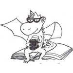 Dibujo para colorear Dibujo De Dragon Sentado Sobre Un Libro Y Tomando Cafe Para Pintar Y Colorear