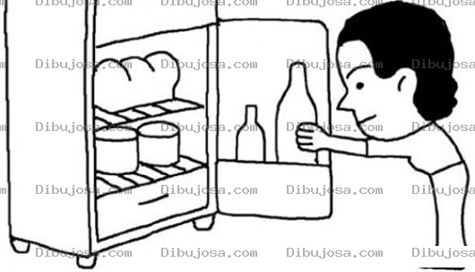 Dibujo para colorear Dibujo De Hombre Abriendo La Refrigeradora Y Tomando Una Botella De Leche Para Pintar Y Colorear
