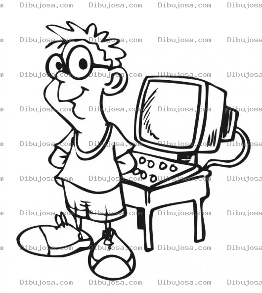 Dibujo para colorear Dibujo De Chico Nerdo Informatico Experto En Computacion Para Pintar Y Colorear Programador Junior Con Su Computadora