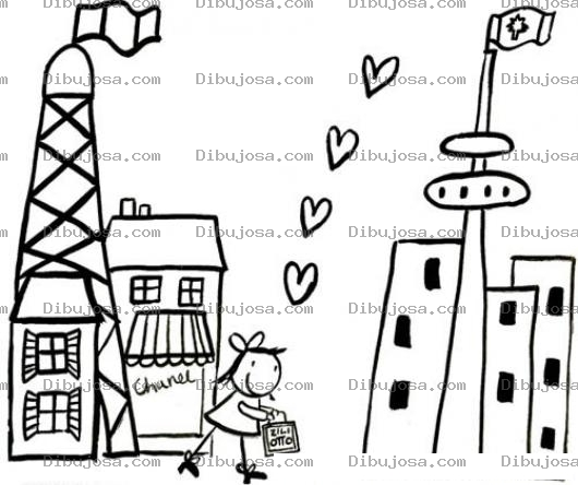 Dibujo para colorear Dibujo De Mujer Caminando En La Ciudad Enamorada Para Pintar Y Colorear