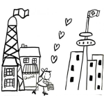 Dibujo para colorear Dibujo De Mujer Caminando En La Ciudad Enamorada Para Pintar Y Colorear