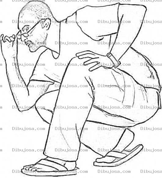 Dibujo para colorear El Observador Dibujo De Hombre Agachado Con Lentes Y Chancletas Observando Al Horizonte Para Pintar Y Colorear