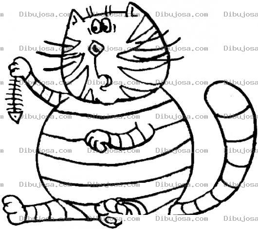 Dibujo para colorear Dibujo De Gato Con Esqueleto De Pescado Para Pintar Y Colorear