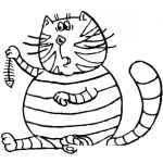 Dibujo para colorear Dibujo De Gato Con Esqueleto De Pescado Para Pintar Y Colorear