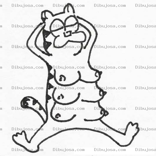 Dibujo para colorear Dibujo De Gata Con Seis Tetas Para Pintar Y Colorear Gatita Con 6 Chiches De Mujer