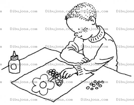 Dibujo para colorear Dibujo De Nino Haciendo Una Flor Con Goma Para Pintar Y Colorear