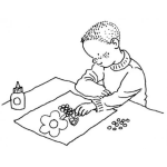 Dibujo para colorear Dibujo De Nino Haciendo Una Flor Con Goma Para Pintar Y Colorear