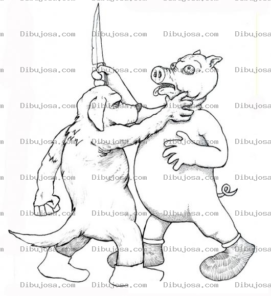 Dibujo para colorear Dibujo De Perro Pelenando Con Un Marrano Para Pintar Y Colorear Chucho Contra Coche Marrano Cerdo Chancho