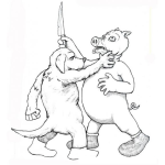 Dibujo para colorear Dibujo De Perro Pelenando Con Un Marrano Para Pintar Y Colorear Chucho Contra Coche Marrano Cerdo Chancho