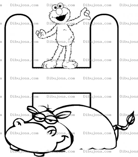 Dibujo para colorear Letra H Dibujo De Helm Con La H De Hipopotamo Para Pintar Y Colorear