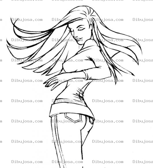 Dibujo para colorear Dibujo De Mujer De Cuerpo Bonito Con Pelo Sedozo Para Pintar Y Colorear