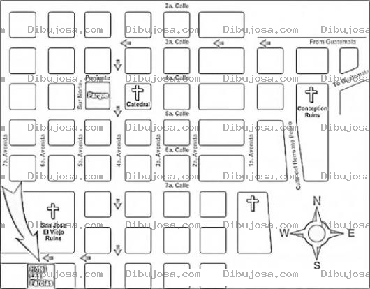 Dibujo para colorear Mapa De Antigua Guatemala Con Indicacion Del Parque La Catedral Y Hotel Las Farolas En Antiguaguatemala