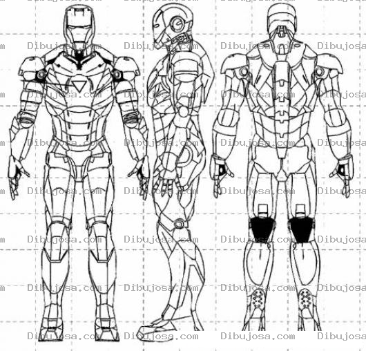 Dibujo para colorear Dibujo De Ironman De Frente De Espaldas Y De Perfil Para Pintar Y Colorear