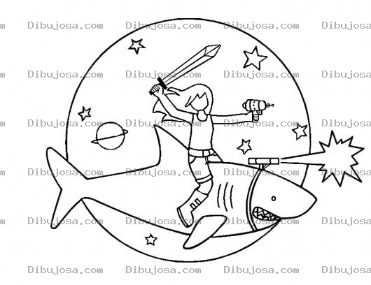 Dibujo para colorear Dibujo De Chica Sobre Tiburon Espacial Para Pintar Y Colorear