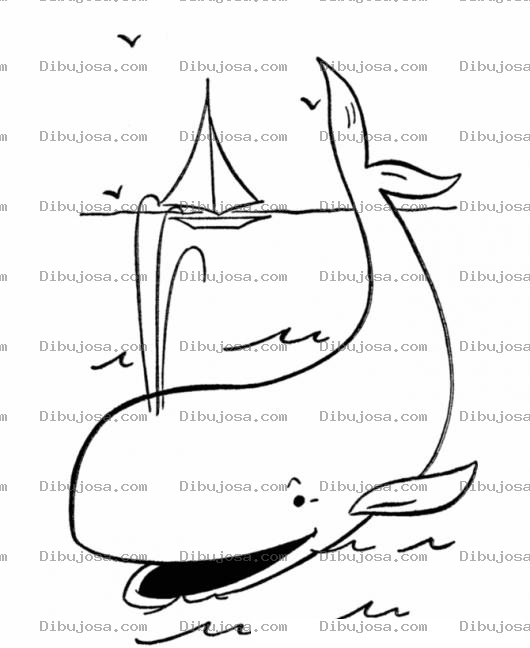 Dibujo para colorear Dibujo De Ballena Y Velero Para Pintar Y Colorear