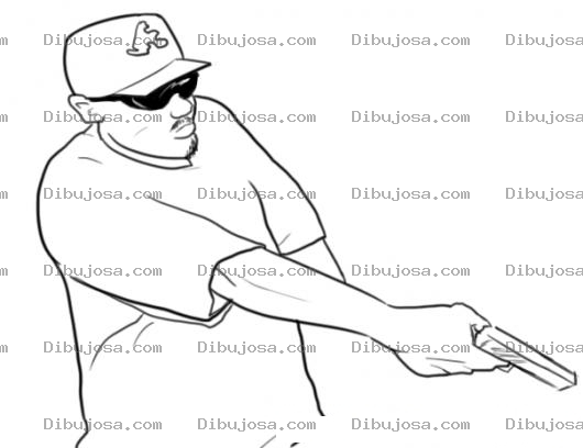 Dibujo para colorear Dibujo De Ladron Sicario Y Asaltante Con Pistola En Mano Para Pintar Y Colorear