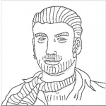 Dibujo para colorear Dibujo De Hombre Con El Pelo Peinado Con Gelatina Y Bufanda En El Cuello Para Pintar Y Colorear