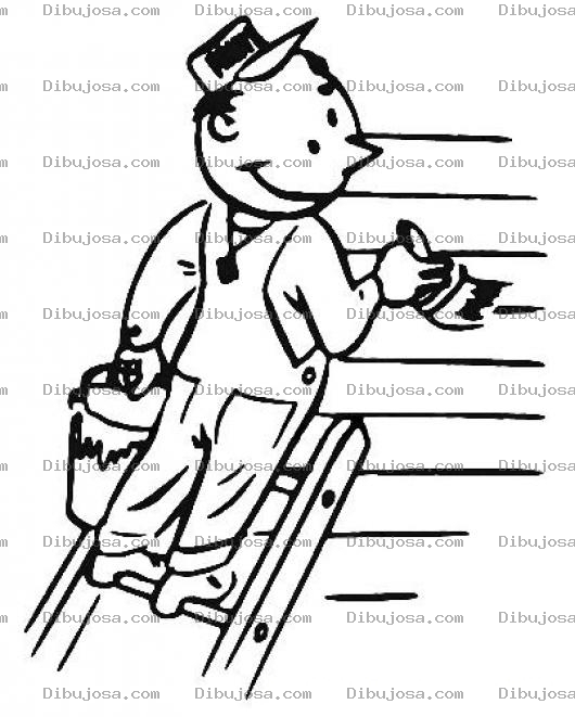 Dibujo para colorear Pintor A Domicilio Dibujo De Un Pintor Pintando Una Pared Subido Sobre Una Escalera Para Pintar Y Colorear