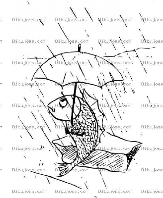 Dibujo para colorear Dibujo De Pez Bajo La Lluvia Con Sombrilla Para Pintar Y Colorear Pescado Con Paraguas
