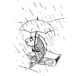 Dibujo para colorear Dibujo De Pez Bajo La Lluvia Con Sombrilla Para Pintar Y Colorear Pescado Con Paraguas