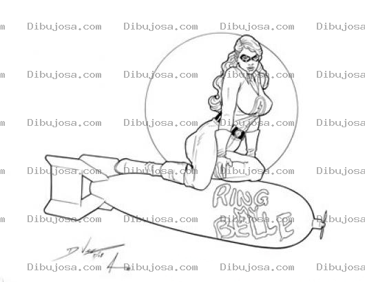Dibujo para colorear Dibujo De Una Mujer Sobre Un Torpedo Para Pintar Y Colorear