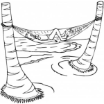Dibujo para colorear Dibujo De Hamaca Amarrada Entre Dos Palmeras Frente Al Mar Para Pintar Y Colorear