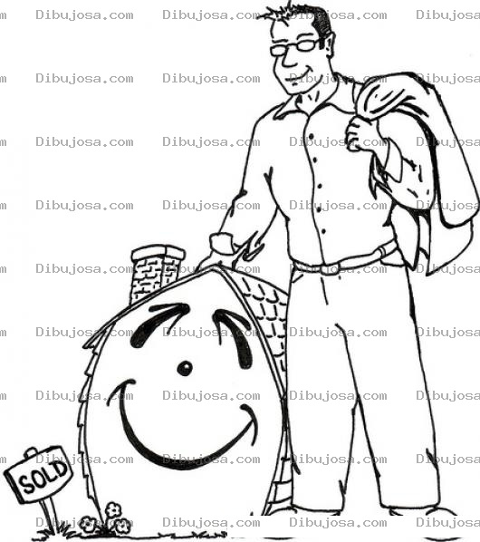 Dibujo para colorear Dibujo De Hombre Comprnado Una Casa Para Pintar Y Colorear Papa Y La Casa