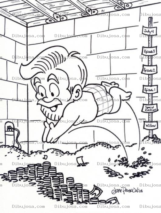 Dibujo para colorear Nadando En Dinero Dibujo De Rico Echandose Un Clavado En Una Piscina De Monedas Y Billetes Para Para Pintar Y Colorear