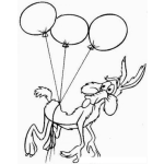 Dibujo para colorear Coyote De Correcaminos Flotando Con Tres Globos Aerostaticos Para Pintar Y Colorear