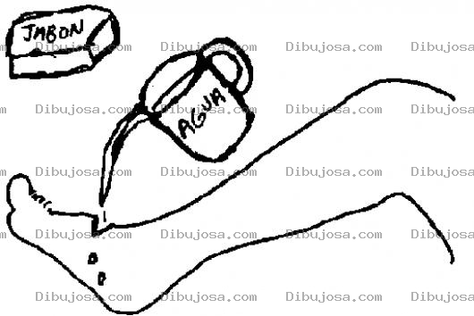 Dibujo para colorear Desinfectando Una Herida Con Agua Y Jabon Dibujo De Herida En El Pie Para Pintar Y Colorear