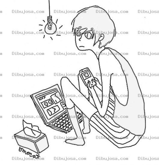 Dibujo para colorear Dibujo De Emo Con Laptop Y Celular Para Pintar Y Colorear
