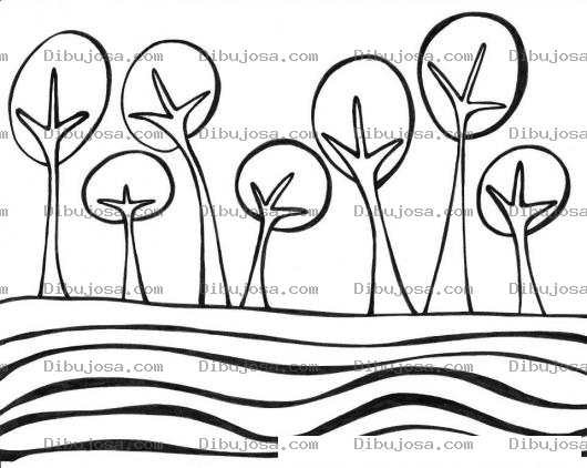 Dibujo para colorear Bosque De Arboles Frente A Un Rio Para Pintar Y Colorear