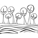 Dibujo para colorear Bosque De Arboles Frente A Un Rio Para Pintar Y Colorear