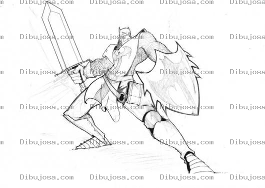 Dibujo para colorear Dibujo De Batman Con Espada Y Escudo Para Pintar Y Colorear