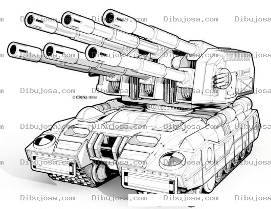Dibujo para colorear Tanque De Guerra De 6 Canones Para Pintar Y Colorear