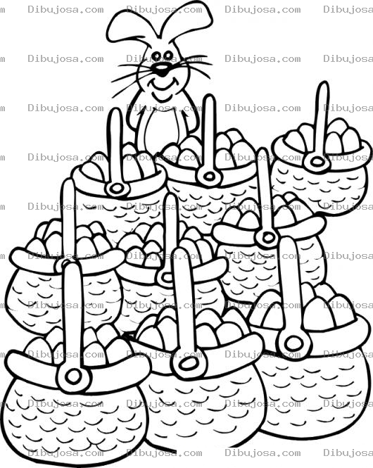 Dibujo para colorear Conejodepascuas Dibujo De Conejo Pascuero Con Muchas Canastas Llenas De Huevos De Pascuas Para Pintar Y Colorear Huevos De Carnaval