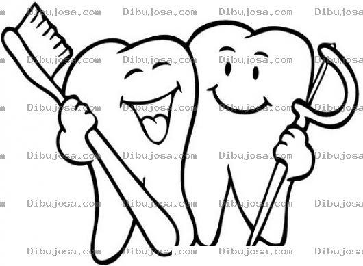 Dibujo para colorear Dibujo De Dos Dientes Amigos Para Pintar Y Colorear Muelitas Felices Con Cepillo De Dientes