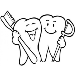 Dibujo para colorear Dibujo De Dos Dientes Amigos Para Pintar Y Colorear Muelitas Felices Con Cepillo De Dientes