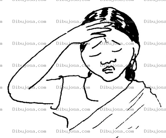 Dibujo para colorear Dibujo De Mujer Indigena Con Dolor De Cabeza Para Pintar Y Colorear