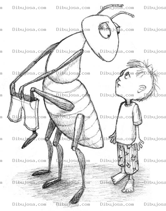 Dibujo para colorear Dibujo De Hormiga Gigante Con Un Nino Para Pintar Y Colorear