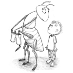 Dibujo para colorear Dibujo De Hormiga Gigante Con Un Nino Para Pintar Y Colorear