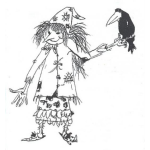 Dibujo para colorear Dibujo De Bruja Con Cuervo Para Pintar Y Colorear Mujer Espantapajaros Con Un Zanate En Su Mano