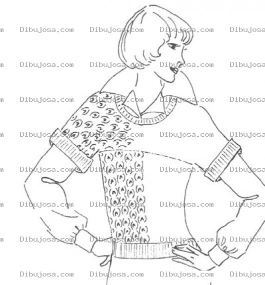 Dibujo para colorear Dibujo De Mujer Modelando Un Sueter De Mangas Cortas Para Pintar Y Colorear