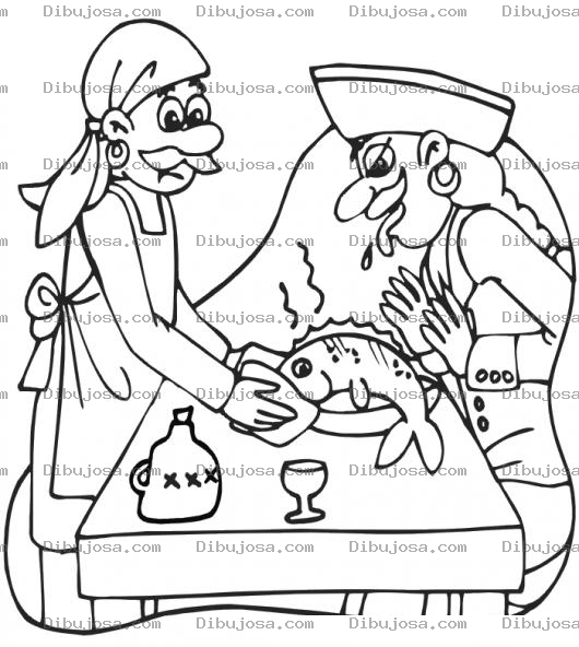 Dibujo para colorear Dibujo De Piratas Comiendo Pescado Para Pintar Y Colorear
