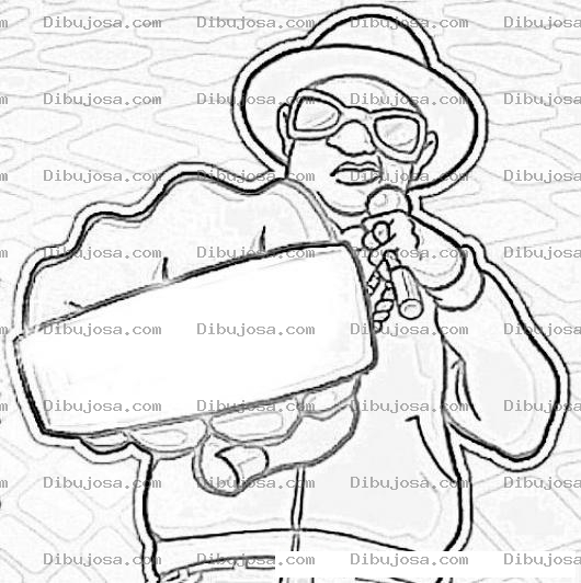 Dibujo para colorear Dibujo De Negrito Rapero Cantando Con Un Microfono Y Con Una Manopla En Su Mano Derecha Para Pintar Y Colorear